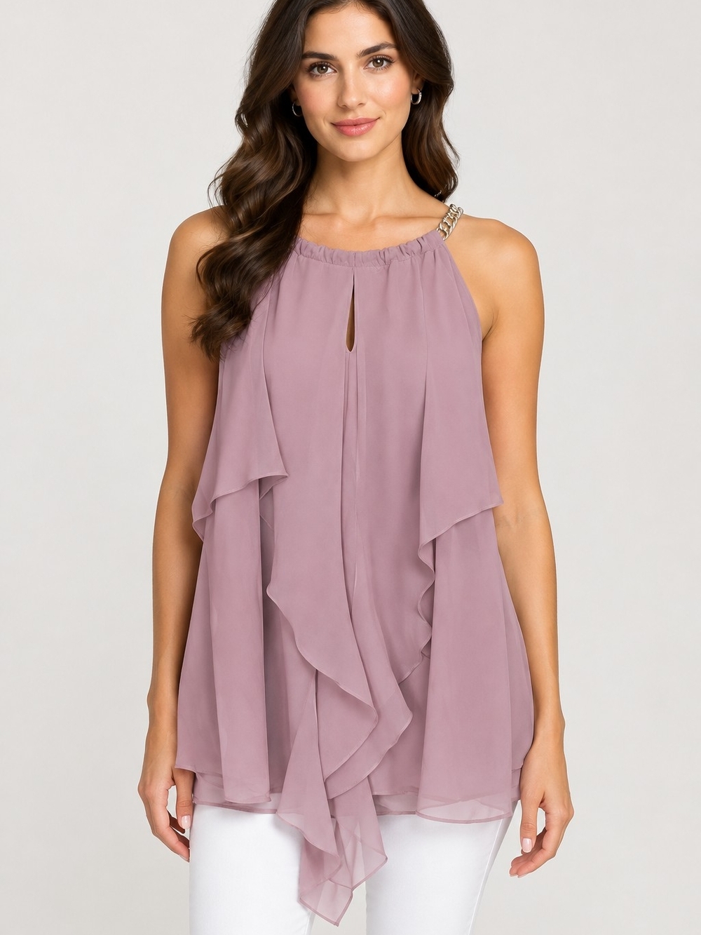 Charlotte Russe Mauve Ruffle Halter Blouse XXL